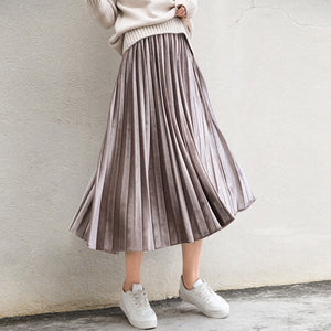 Long Metallic Silver Maxi Pleated Skirt